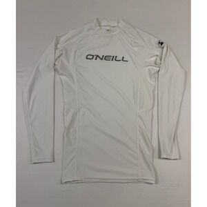 ONeill Mens Small White Long Sleeve Rash Guard Swim Shirt Mock Neck Surf